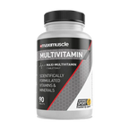 Clear plastic bottle of MaxiNutrition Multivitamin tablets with dark label, no banned substances, contains hydroxypropyl methylcellulose