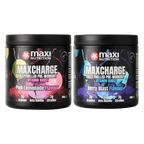 Maxi Nutrition Max Charge Vitamin Boosted Pre-Workout with Pink Lemonade and Berry Blast tubs
