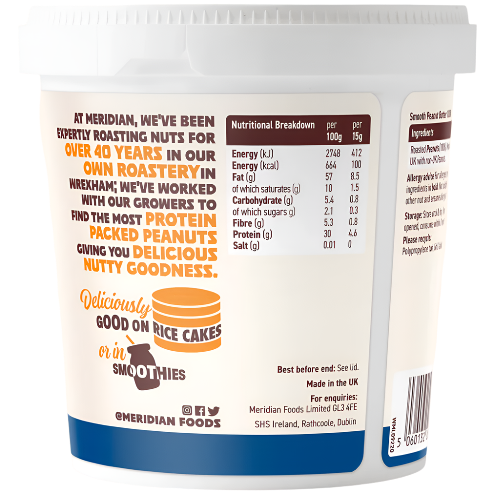 Meridian Protein Smooth (Palm Oil Free) - 700g / Peanut Butter - Nut Butter Spread