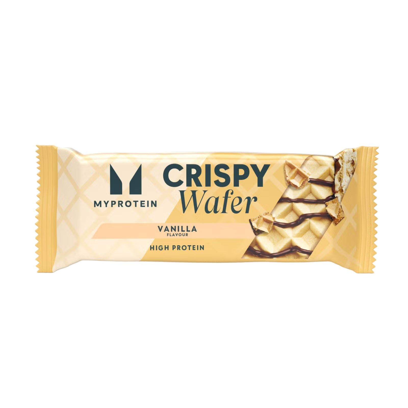 MyProtein Crispy Wafer Vanilla protein bar packaging on a white background