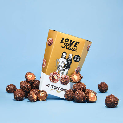 LoveRaw Nutty Choc Balls 9 Pack Gift Box with nutty choc balls and vegan chocolate indulgence