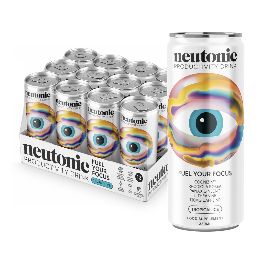 Neutonic Productivity Drink cans with Rhodiola Rosea and Panax Ginseng boost energy