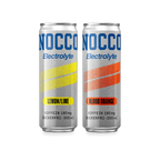 Two cans of NOCCO Electrolyte drinks on a white background