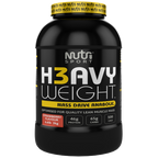 Black tub of NutriSport H3avyweight Mass Drive anabolic with strawberry flavor for muscle growth