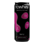Nowhey protein water can with black and pink design on a white background