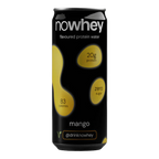 Nowhey mango flavored protein water can on a white background