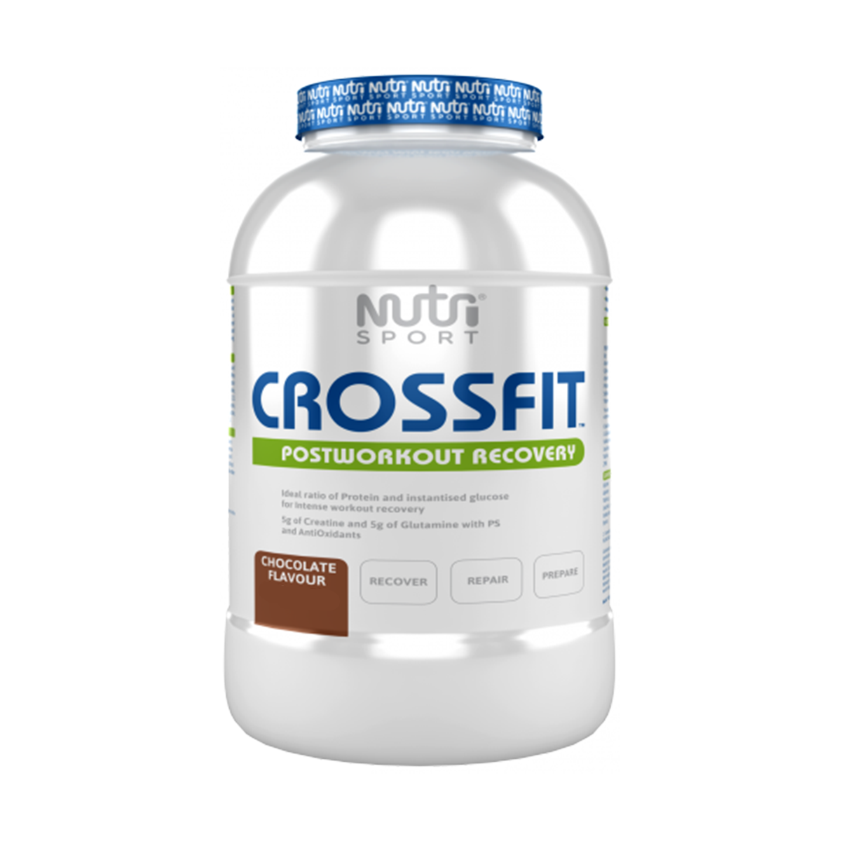 Chocolate-flavored NutriSport Crossfit Post Workout Recovery for fast workout recovery