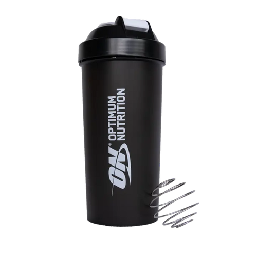 Black Optimum Nutrition Gainer Shaker with stainless steel mixing ball for sports nutrition
