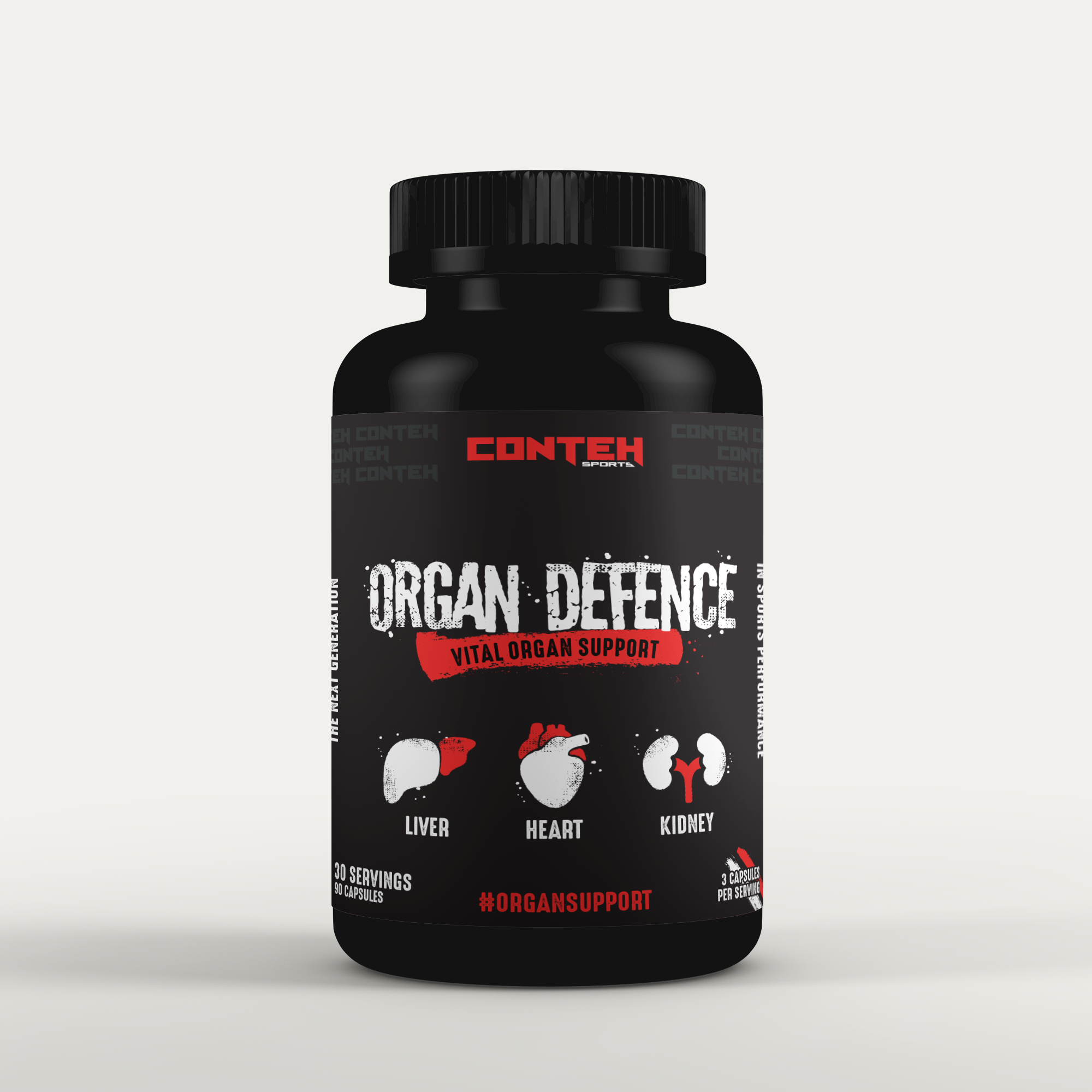 Black bottle of Conteh Sports Organ Defence for cardiovascular health and liver detox