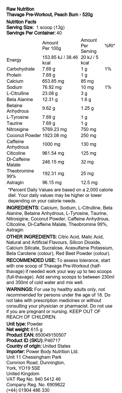 Raw Nutrition Thavage EU - Pre-Workout Powder