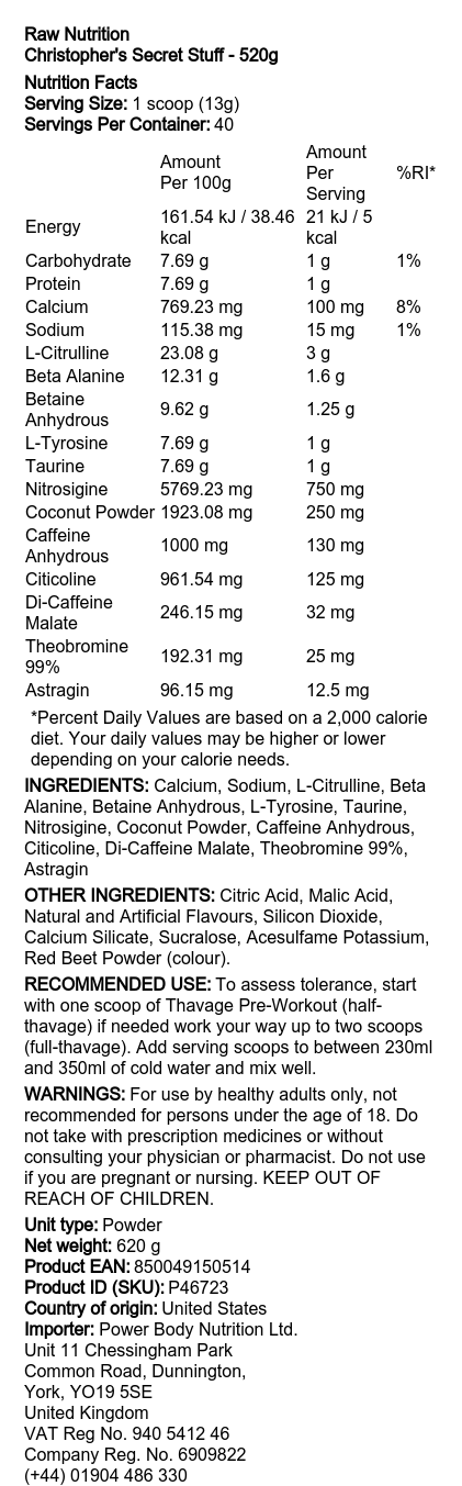 Raw Nutrition Thavage EU - Pre-Workout Powder