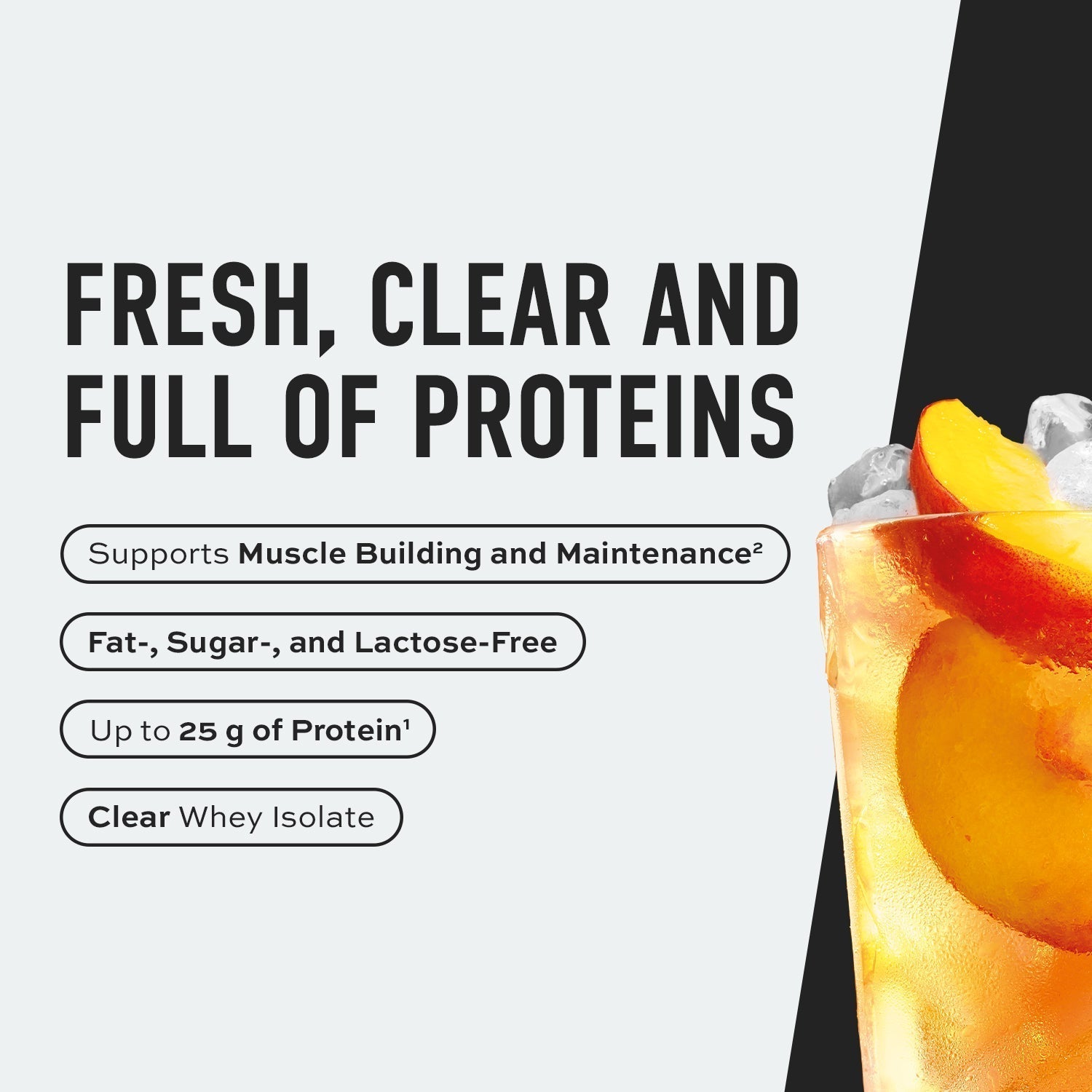 USN Isoclear Whey 250g refreshing drink with peach slices and ice