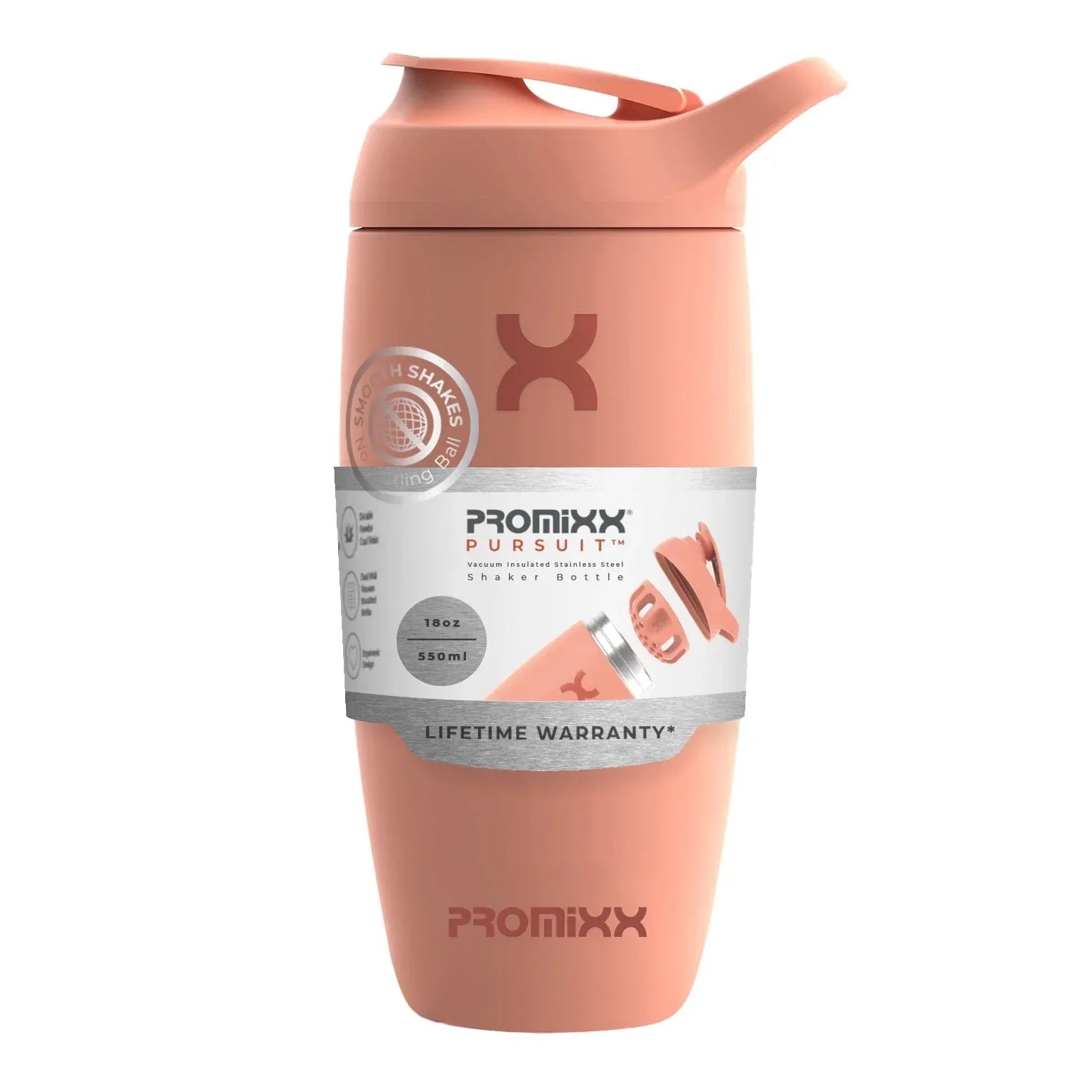 PROMiXX Pursuit Stainless-Steel Shaker Bottle - 550ml / Coral - Shaker Bottle (Less Than 2 Litres)