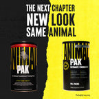 Animal Pak dietary supplements with old and new packaging, great-tasting powder option