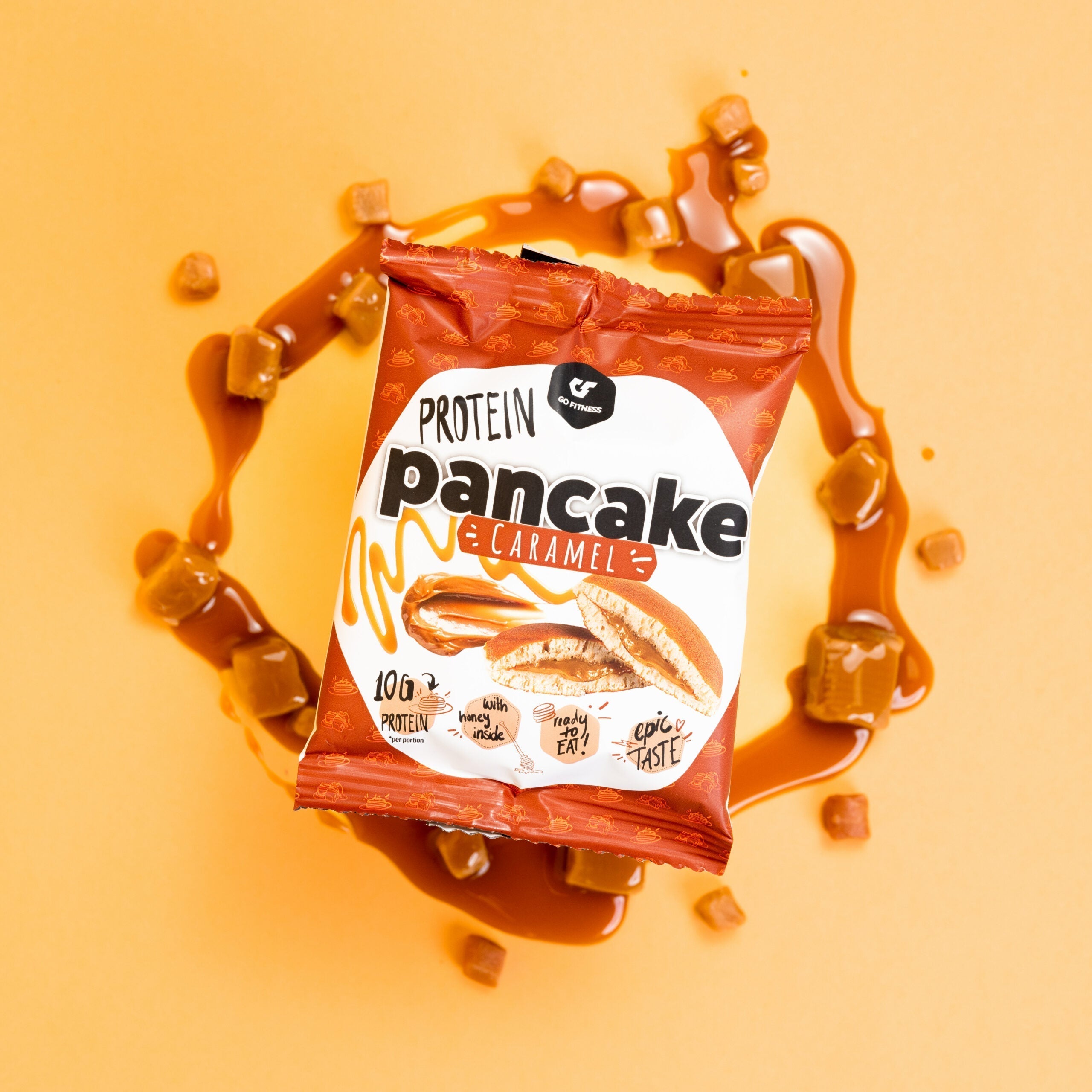 Delicious whipped protein caramel pancake made with whey protein from Go Fitness Protein Pancake