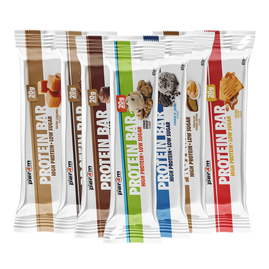 Assorted Per4m Protein Bars in different flavors for a tasty Per4m protein boost