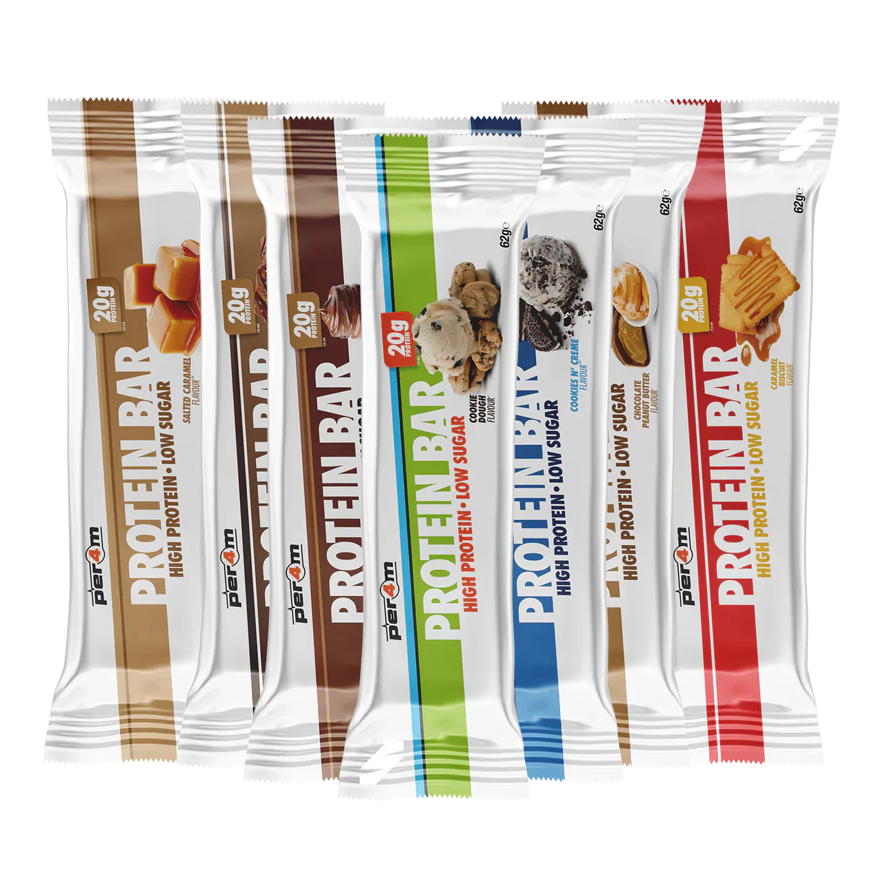 Assorted Per4m Protein Bars in different flavors for a tasty Per4m protein boost