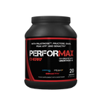 Black tub of Strom Sports PerforMAX Cherry flavored food supplement with 20 servings
