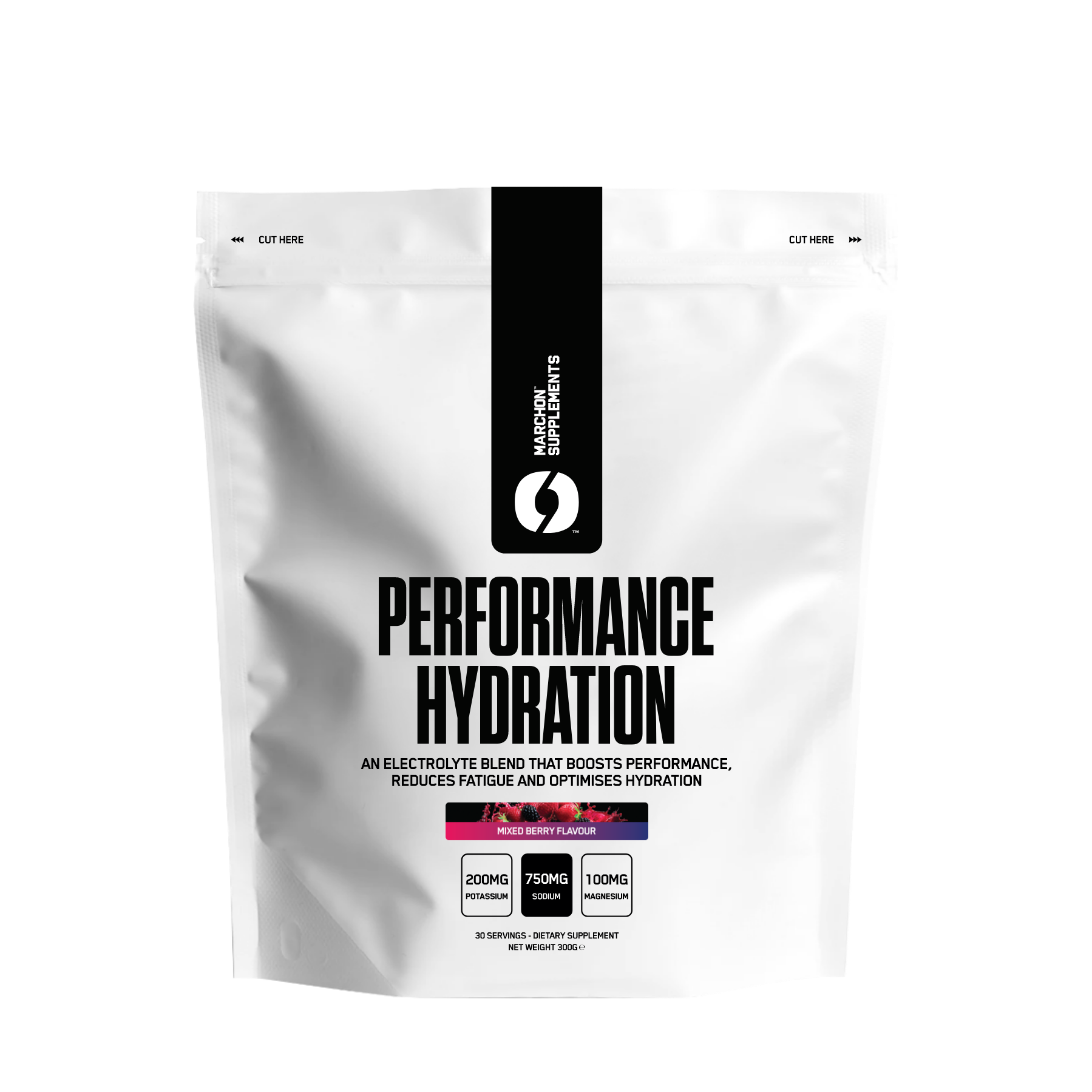 Marchon Performance Hydration electrolyte blend pouch with mixed berry flavor for muscle function