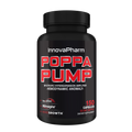 Black plastic bottle of Innovapharm Poppa Pump dietary supplement capsules for muscle pumps