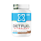 White plastic tub of USN Diet Fuel Ultralean high protein meal replacement shake