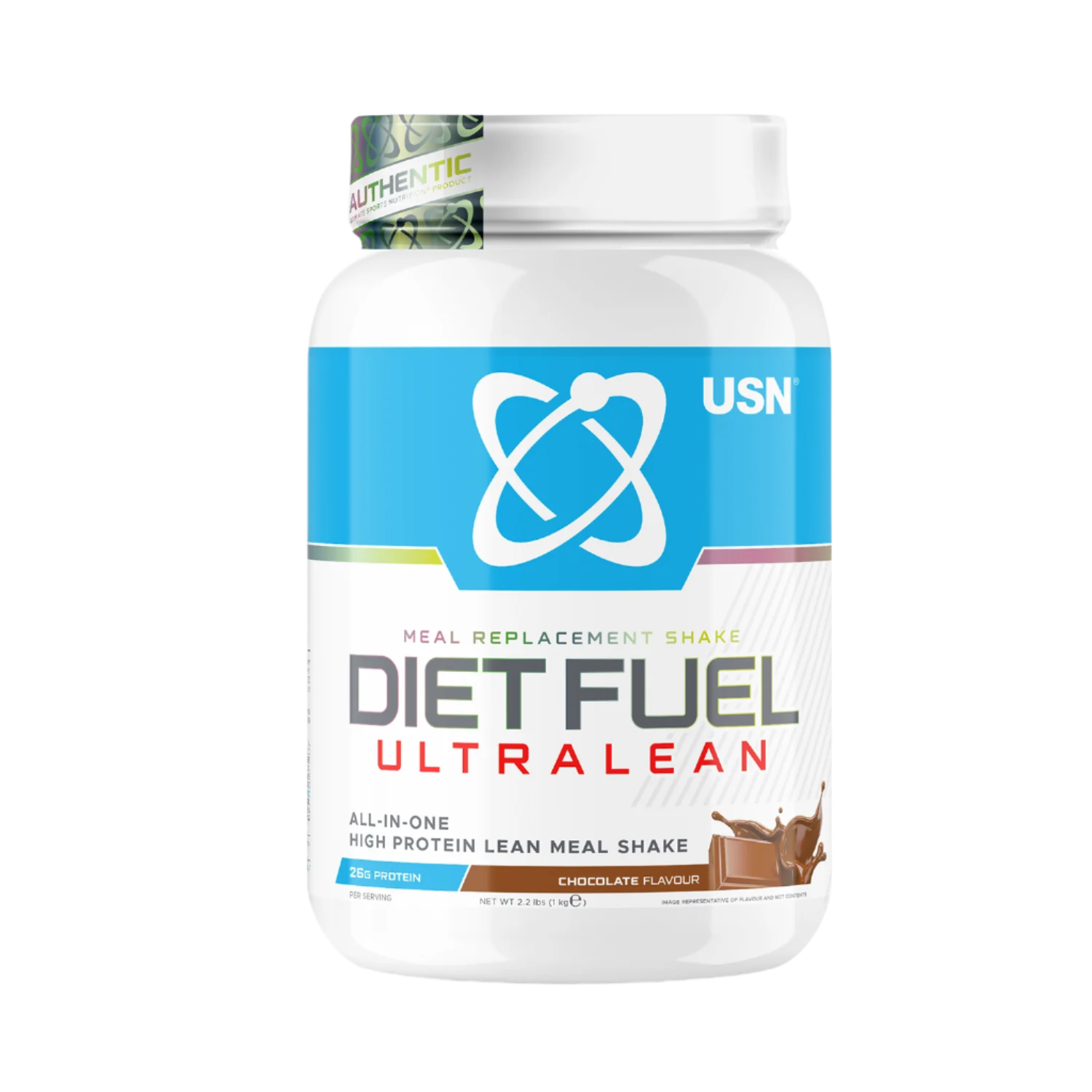 White plastic tub of USN Diet Fuel Ultralean high protein meal replacement shake