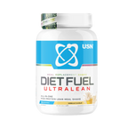 White and blue USN Diet Fuel Ultralean meal replacement shake for high protein calorie control