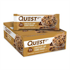 Quest Nutrition Bar box with one Chocolate Chip Cookie Dough protein bar on top