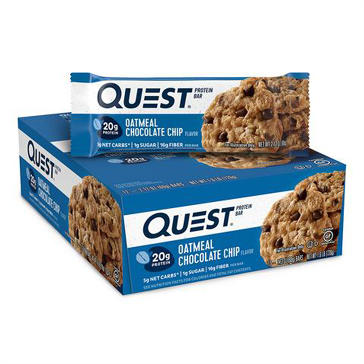 Quest Nutrition Bar with Oatmeal Chocolate Chip flavor and one bar on top