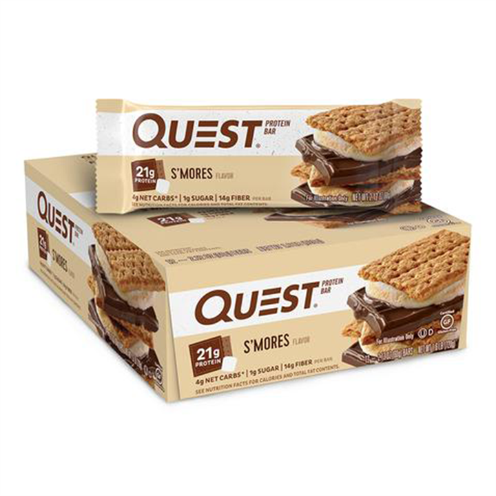 Quest Nutrition Bar box with S’mores flavored nutrition bar for a tasty snack
