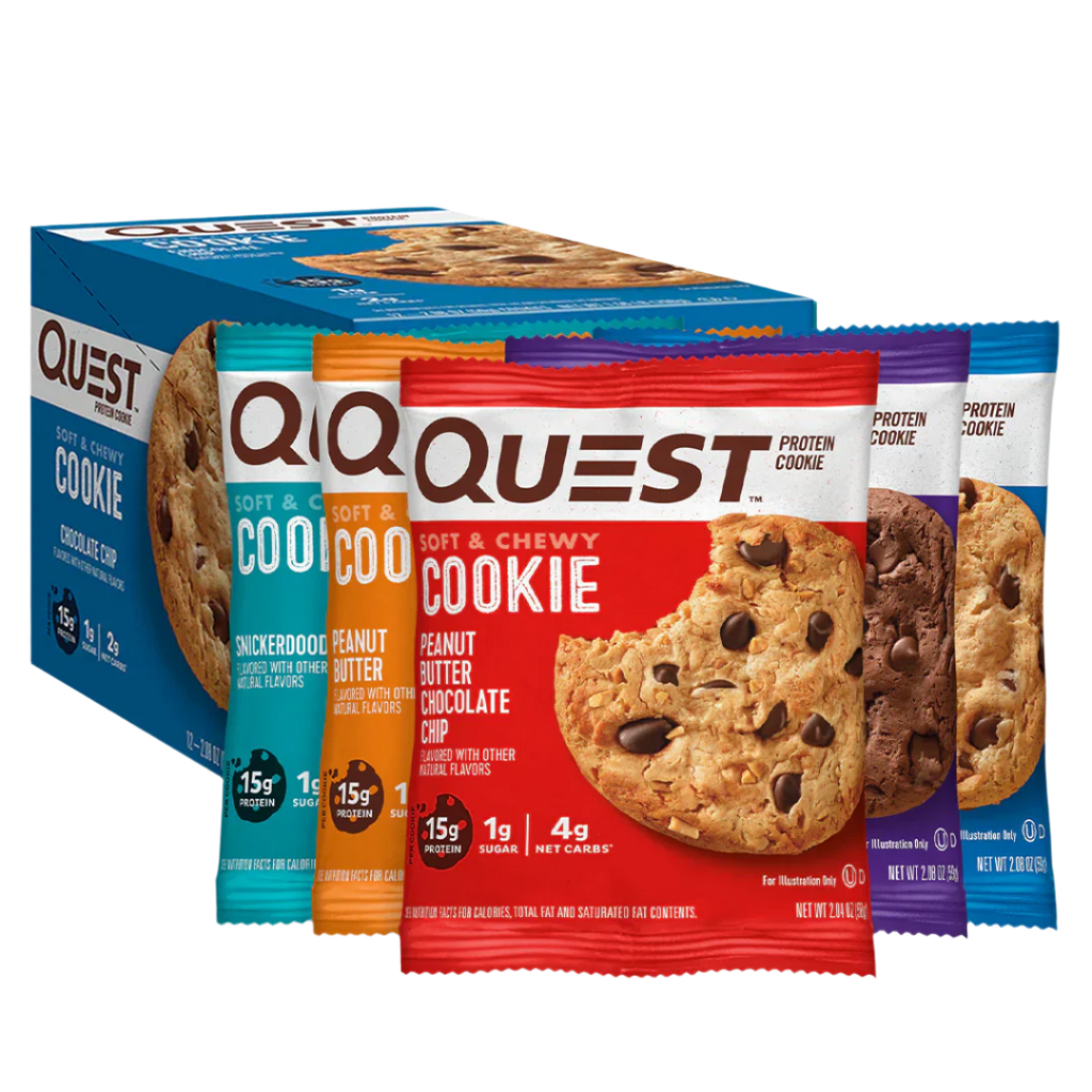 Variety pack of Quest Nutrition Cookies with chewy white chocolate and white chocolate macadamia