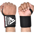 Black RDX Gym Wrist Wraps W3 with white RDX logo and extended length for support