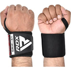 Black RDX Gym Wrist Wraps W3 with thumb loops for support and extended length