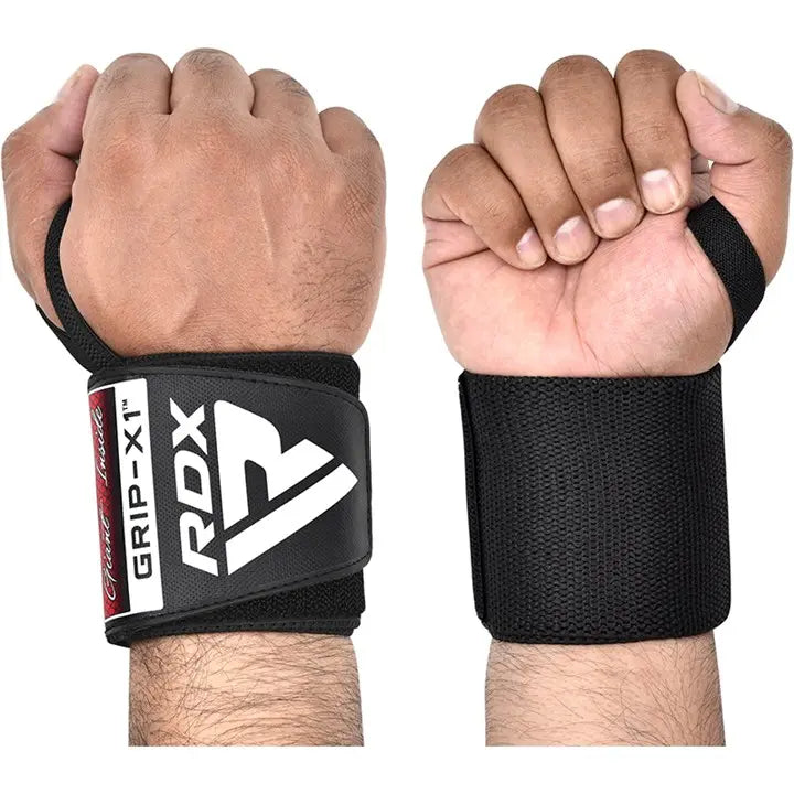 Black RDX Gym Wrist Wraps W3 with thumb loops for support and extended length