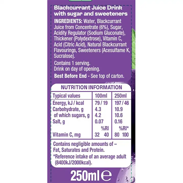 Ribena Original Blackcurrant Cartons 24x250ml