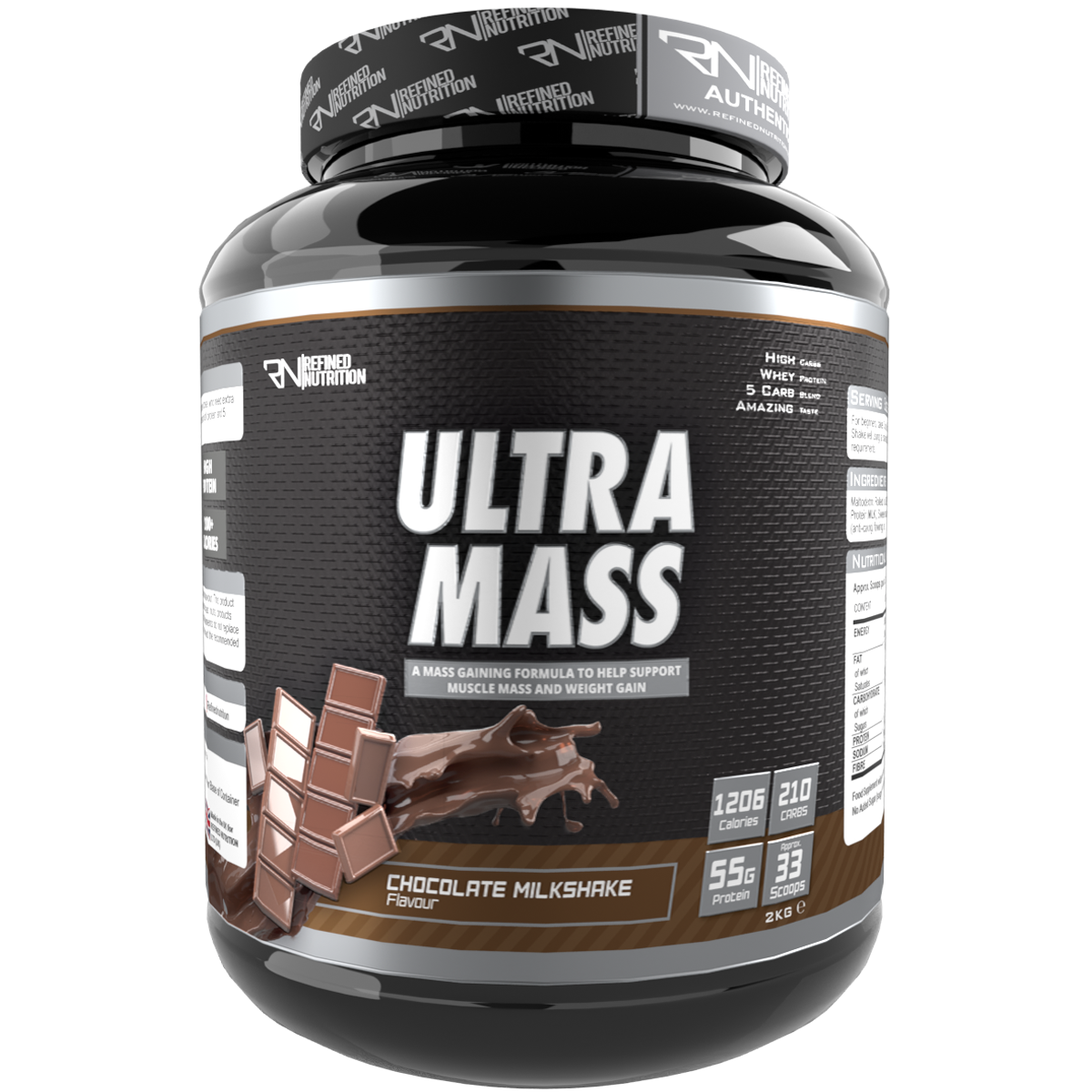 Refined Nutrition Ultra Mass - 2kg / Chocolate Milkshake - Weight Gainer Powder