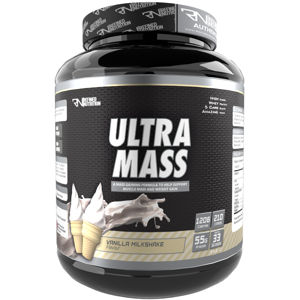 Refined Nutrition Ultra Mass - 2kg / Vanilla Milkshake - Weight Gainer Powder