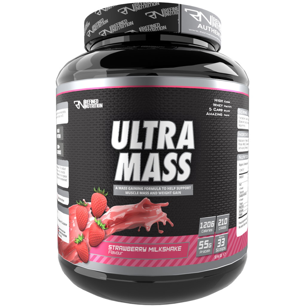 Refined Nutrition Ultra Mass - 2kg / Strawberry Milkshake - Weight Gainer Powder