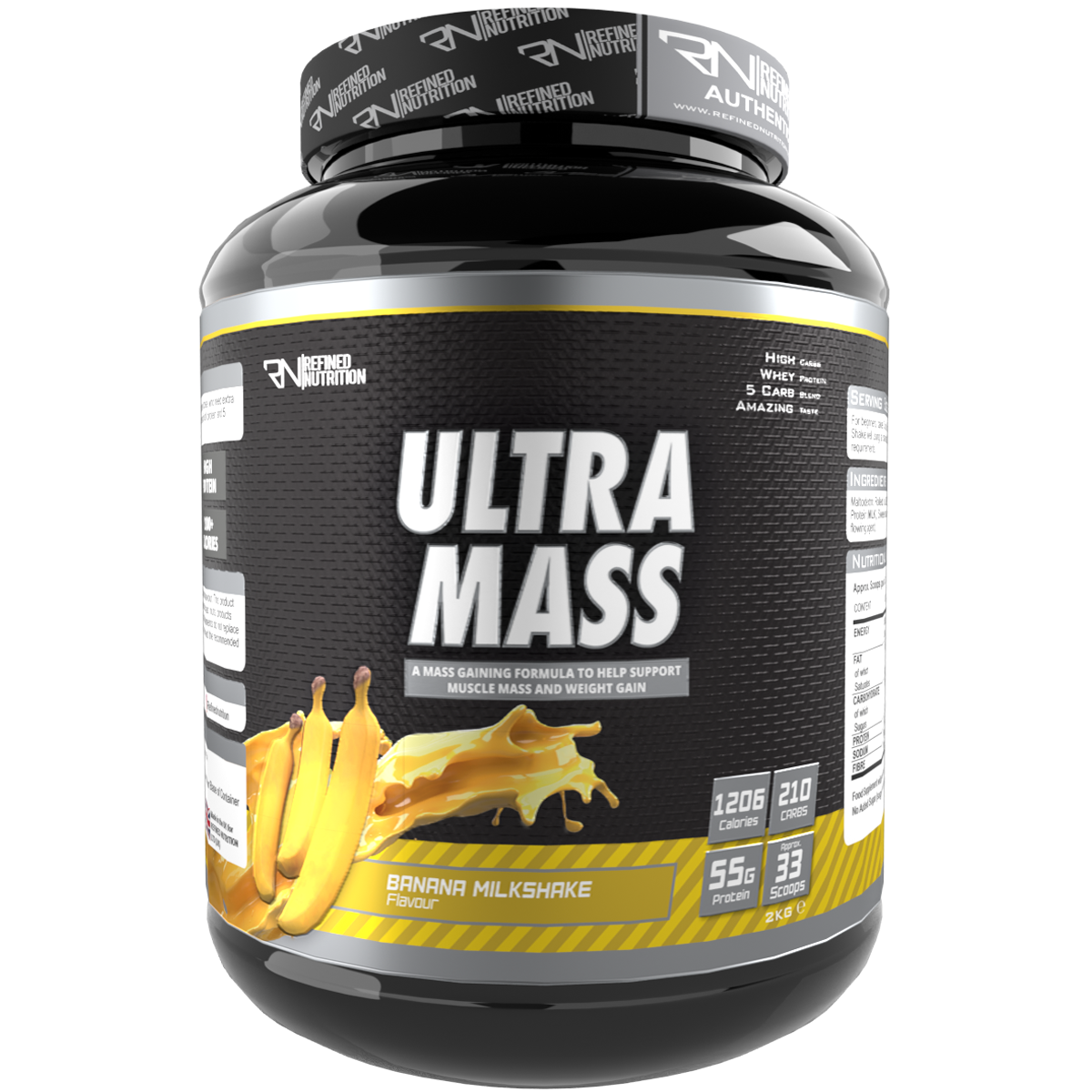 Refined Nutrition Ultra Mass - 2kg / Banana Milkshake - Weight Gainer Powder