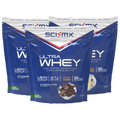 Three sci-mx ultra whey protein pouches with ultra whey chocolate flavor in front