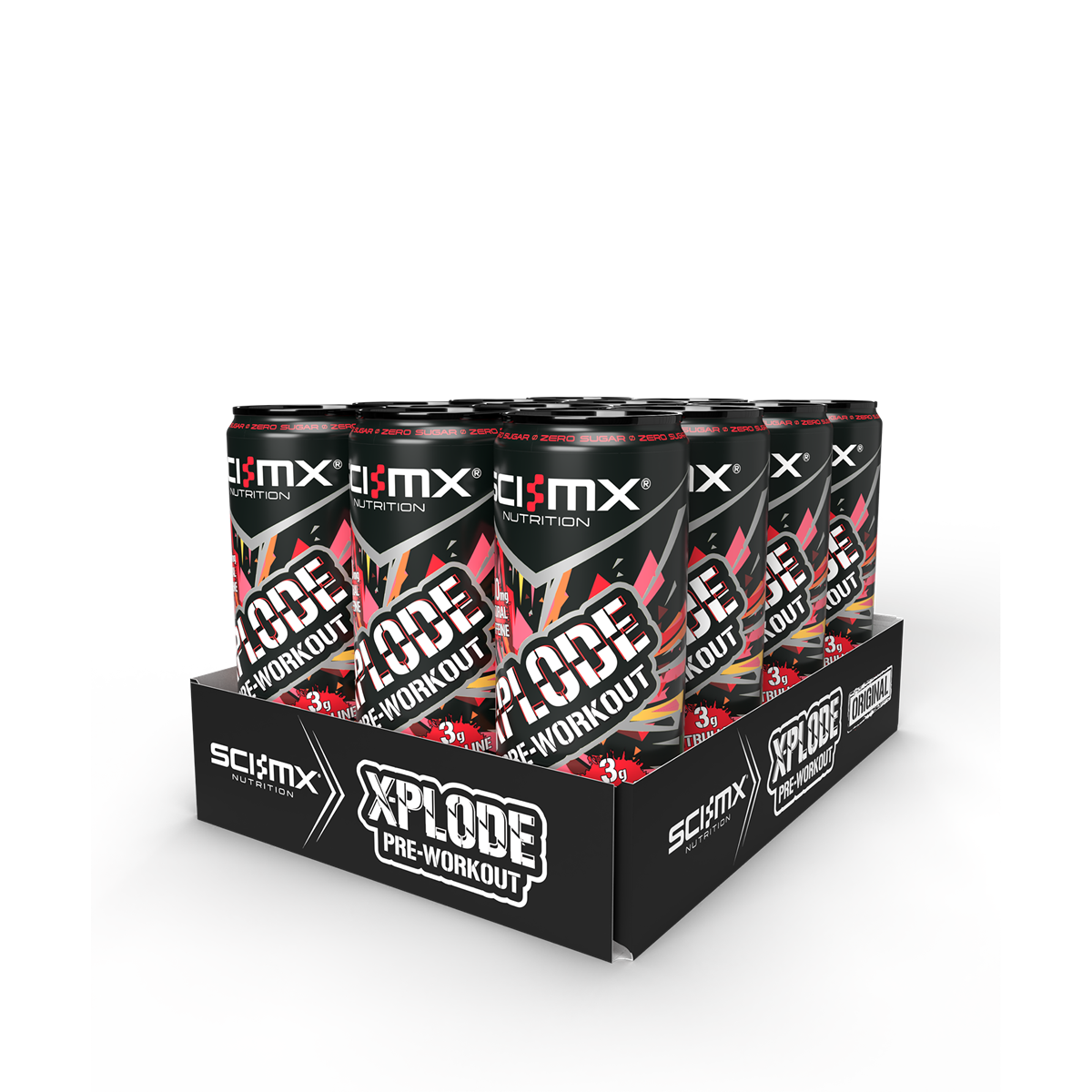 12-pack of SCI-MX X-PLODE Pre-Workout Energy Drinks with citrulline malate and green tea extract