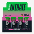 Multi-pack of Soccer Supplement Nitrate Shots in small dark bottles with green caps for athletic performance