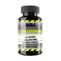 Supplement bottle labeled 'Turkesterone' with black and yellow design on a white background