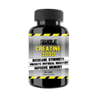 Supplement bottle labeled 'Creatine 3000' with black and yellow design on a white background
