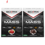 Two 2kg bags of SCI-MX Total Mass muscle gain gainer in strawberry and chocolate flavors