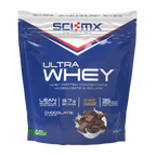 Bag of SCI-MX Ultra Whey chocolate flavored protein powder for lean muscle gains