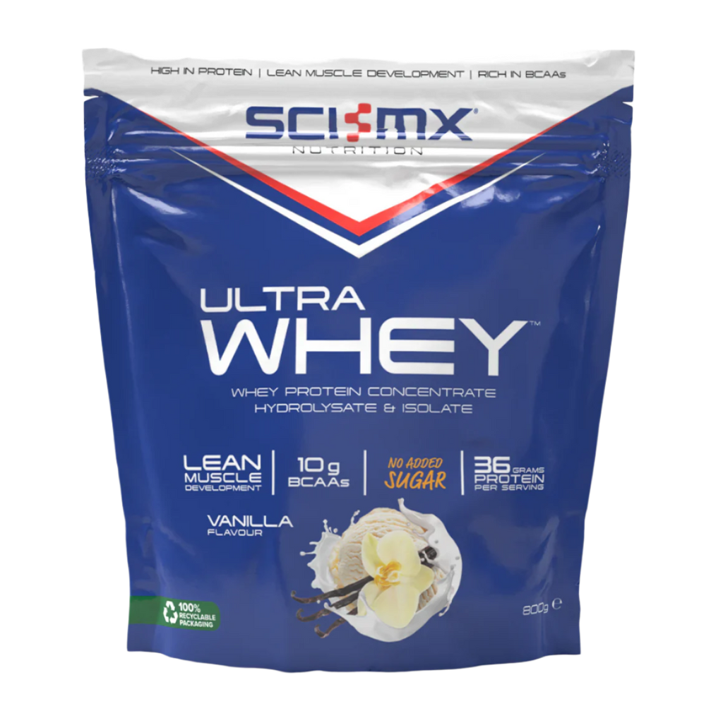SCI-MX Ultra Whey vanilla protein powder for muscle gain and recovery