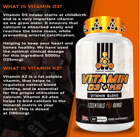 Chemical Warfare Vitamin D3 & K2 - 60 Caps - Vitamin D3 & K2 Capsules