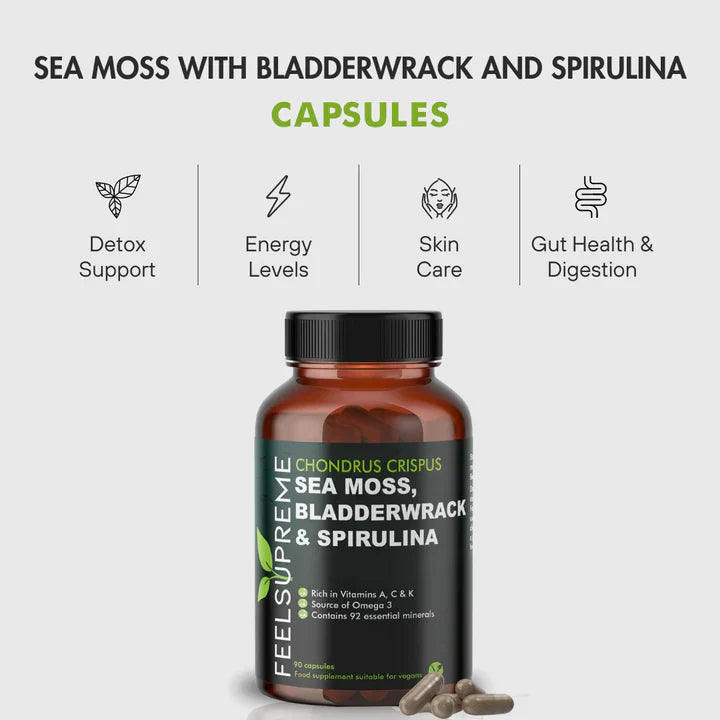 Feel Supreme Seamoss with Bladderwrack and Spirulina | Detox Blend - 90 Veg Caps - Detox Support Capsules