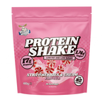 Pink Muscle Moose Protein Shake pouch with strawberries and cream flavor for muscle recovery